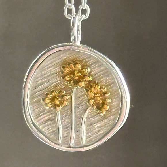 Sterling Silver and 24K Gold Embossed Flower Necklace - Picture 3 of 13
